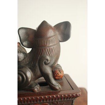 大垣昌訓 唐物写 乾漆玉取獅子香炉 共箱　Q403 