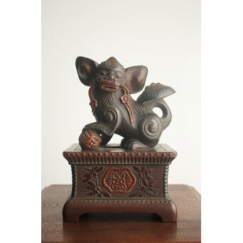 大垣昌訓 唐物写 乾漆玉取獅子香炉 共箱　Q403 