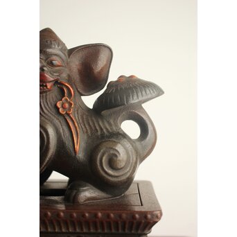 大垣昌訓 唐物写 乾漆玉取獅子香炉 共箱　Q403 