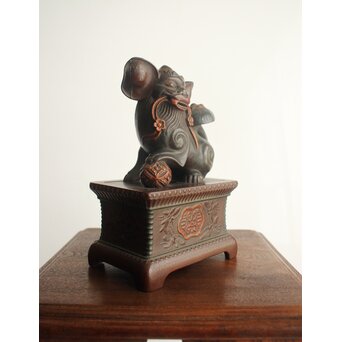 大垣昌訓 唐物写 乾漆玉取獅子香炉 共箱　Q403 