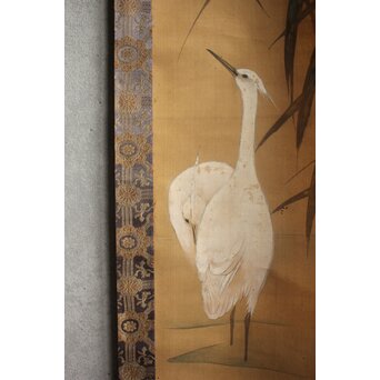 倣 酒井抱一 鶴図 絹本掛軸　Z832 