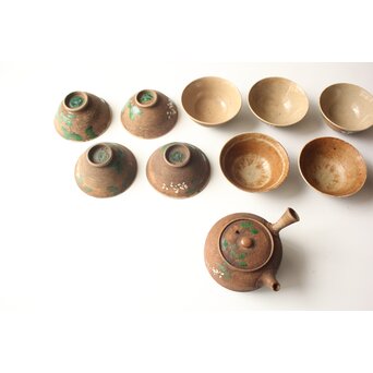 雲林院宝山/寶山 昌平 清水六兵衛 合作か 煎茶器 急須 盃10客　P640 