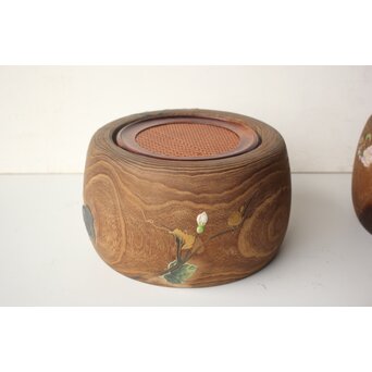 三浦乾也 桜と瓢箪文 火鉢 一対　P641 