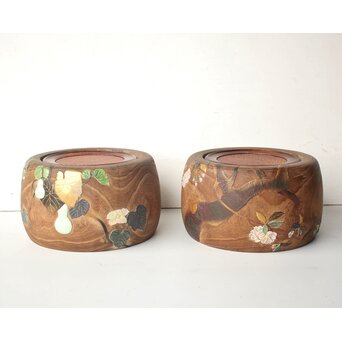 三浦乾也 桜と瓢箪文 火鉢 一対　P641