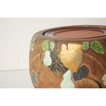 三浦乾也 桜と瓢箪文 火鉢 一対　P641 