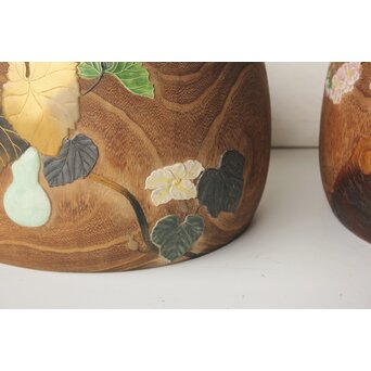 三浦乾也 桜と瓢箪文 火鉢 一対　P641 