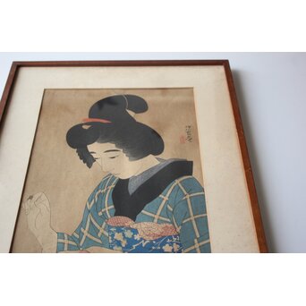 伊東深水 現代美人集第一輯 [半襟] 木版画　Z842 