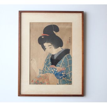 伊東深水 現代美人集第一輯 [半襟] 木版画　Z842