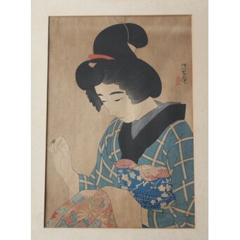 伊東深水 現代美人集第一輯 [半襟] 木版画　Z842 