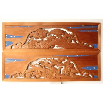 吉田楳堂 花鳥木彫欄間 2枚1組　R0560 ウラ