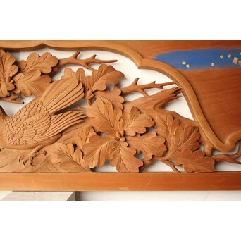 吉田楳堂 花鳥木彫欄間 2枚1組　R0560 