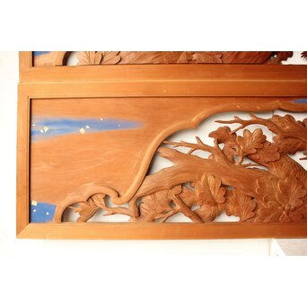 吉田楳堂 花鳥木彫欄間 2枚1組　R0560 