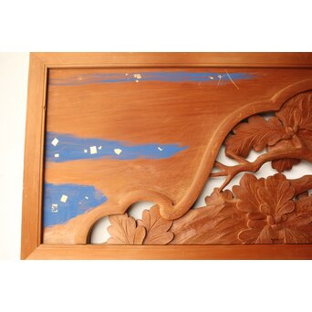 吉田楳堂 花鳥木彫欄間 2枚1組　R0560 