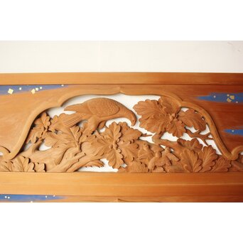 吉田楳堂 花鳥木彫欄間 2枚1組　R0560 