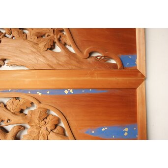 吉田楳堂 花鳥木彫欄間 2枚1組　R0560 