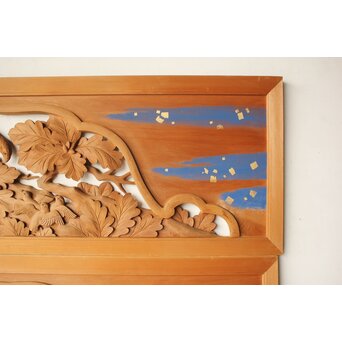 吉田楳堂 花鳥木彫欄間 2枚1組　R0560 