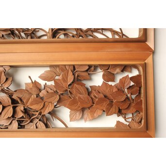 秋草木彫欄間 2枚1組　R0561 