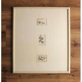 堀文子 墨絵『狸・花』3枚1組　 Z880 