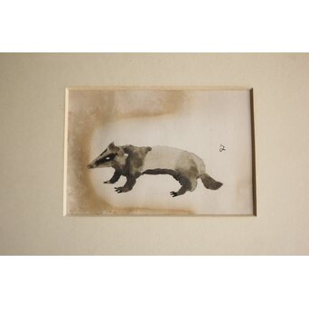 堀文子 墨絵『狸・花』3枚1組　 Z880 