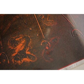 萩原英雄【星月夜 No13】版画 額装　Z882 