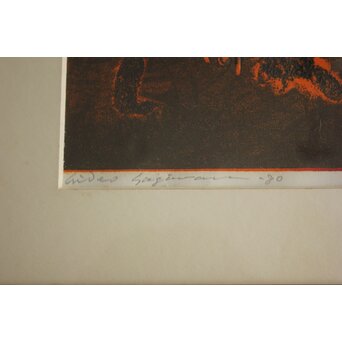 萩原英雄【星月夜 No13】版画 額装　Z882 