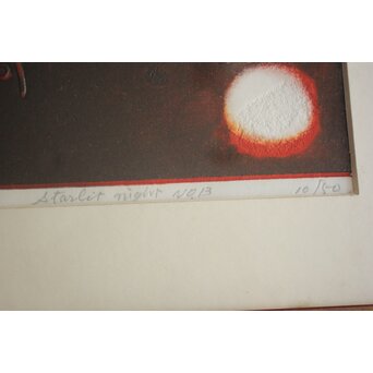 萩原英雄【星月夜 No13】版画 額装　Z882 