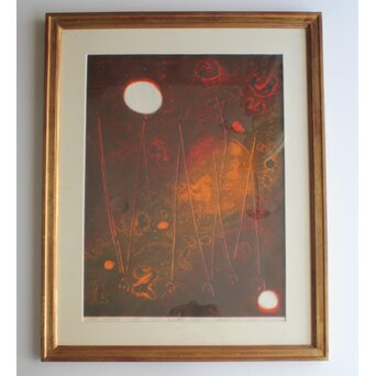 萩原英雄【星月夜 No13】版画 額装　Z882