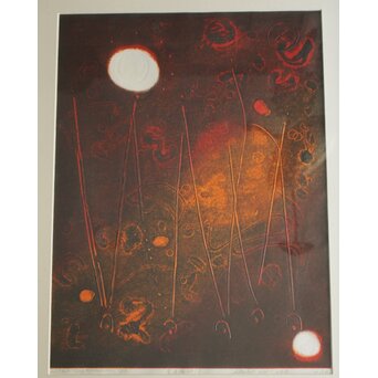 萩原英雄【星月夜 No13】版画 額装　Z882 