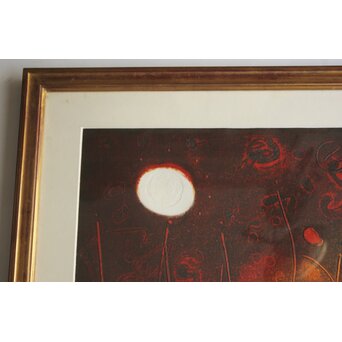 萩原英雄【星月夜 No13】版画 額装　Z882 