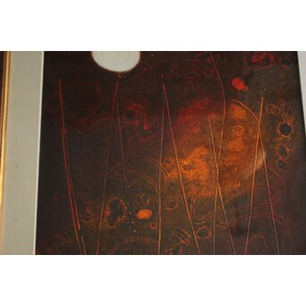 萩原英雄【星月夜 No13】版画 額装　Z882 