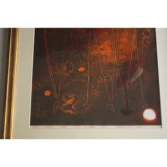 萩原英雄【星月夜 No13】版画 額装　Z882 