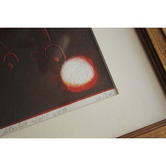 萩原英雄【星月夜 No13】版画 額装　Z882 