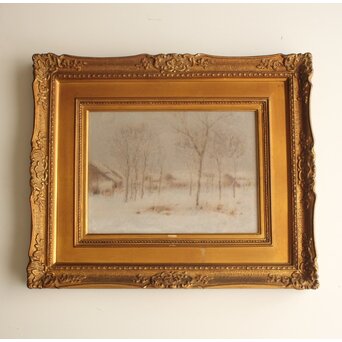 武内鶴之助 雪景色 パステル画 額装　Z883 