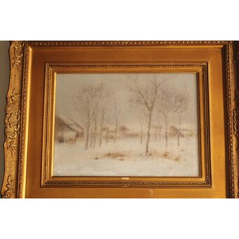 武内鶴之助 雪景色 パステル画 額装　Z883 