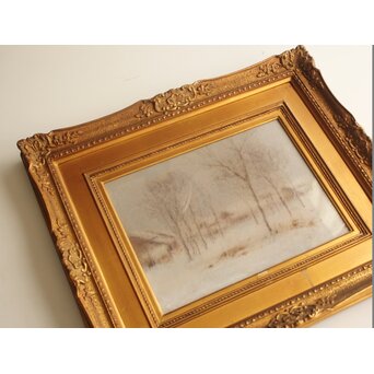 武内鶴之助 雪景色 パステル画 額装　Z883 