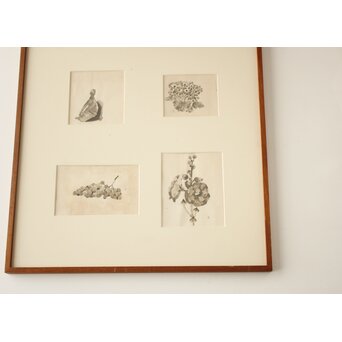 堀文子 墨絵『人物・花』ほか 4枚1組　Z886 