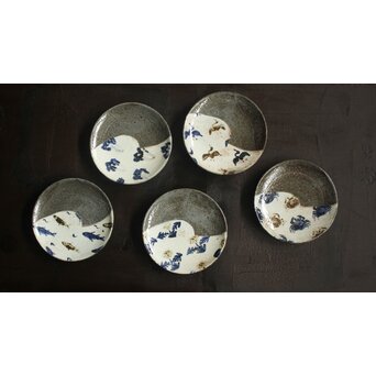 河村蜻山 草花絵変中皿 五客　P645