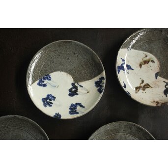 河村蜻山 草花絵変中皿 五客　P645 