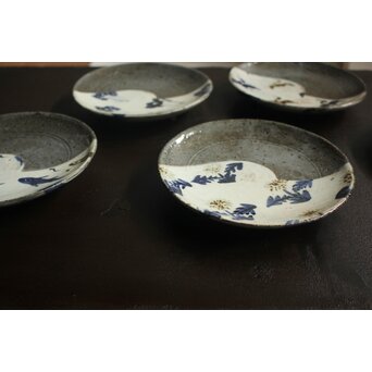 河村蜻山 草花絵変中皿 五客　P645 