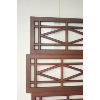 洋建築 幾何学格子 ガラス欄間 3枚1組　R0562 