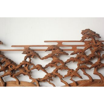 大島五雲系 木彫欄間 2枚1組　R0565 