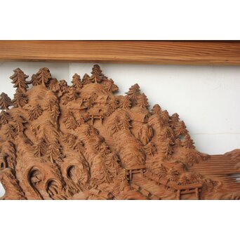 大島五雲系 木彫欄間 2枚1組　R0565 