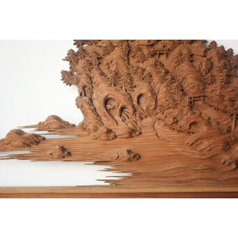 大島五雲系 木彫欄間 2枚1組　R0565 