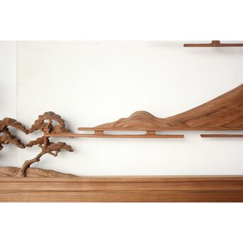 大島五雲系 木彫欄間 2枚1組　R0565 