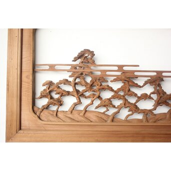 大島五雲系 木彫欄間 2枚1組　R0565 