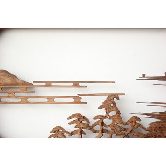 大島五雲系 木彫欄間 2枚1組　R0565 