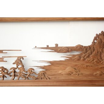 大島五雲系 木彫欄間 2枚1組　R0565 