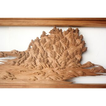 大島五雲系 木彫欄間 2枚1組　R0565 