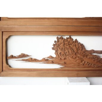 大島五雲系 木彫欄間 2枚1組　R0565 