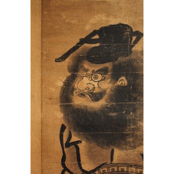 奥村政信 鐘馗 柱絵木版 軸装　Z913 